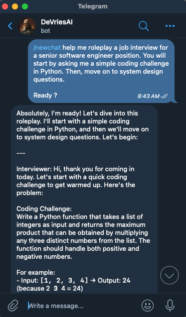 DeVriesAI Chat An example Chat with DeVriesAI